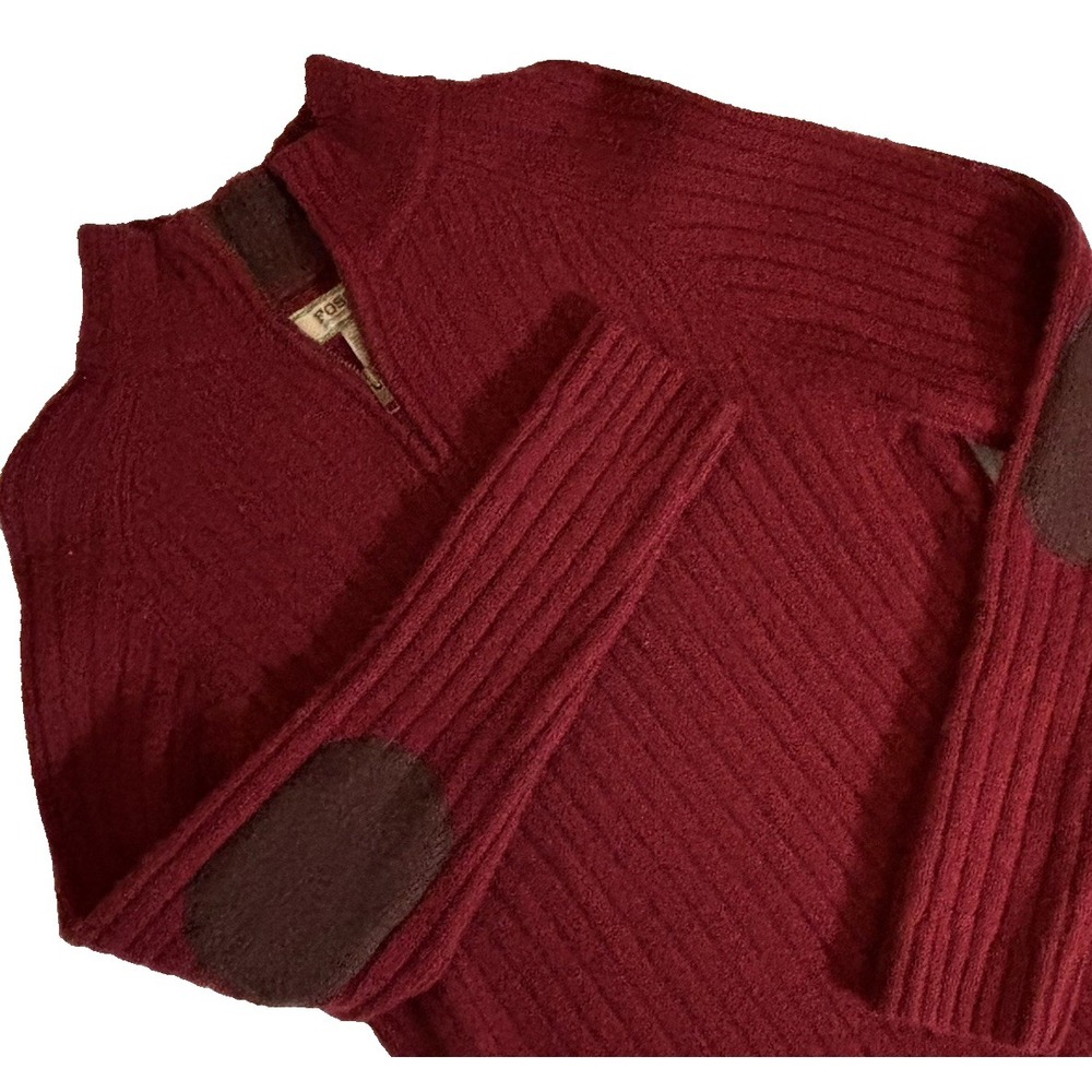 VTG Fossil 1/4‎ zip ribbed pullover Ribbed Elbow Patch Wool Blend Mens Sz L Red
